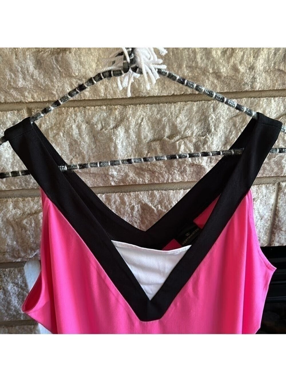 *5 for $45* Worthington v-neck/back tank blouse pink black large - Picture 3 of 6